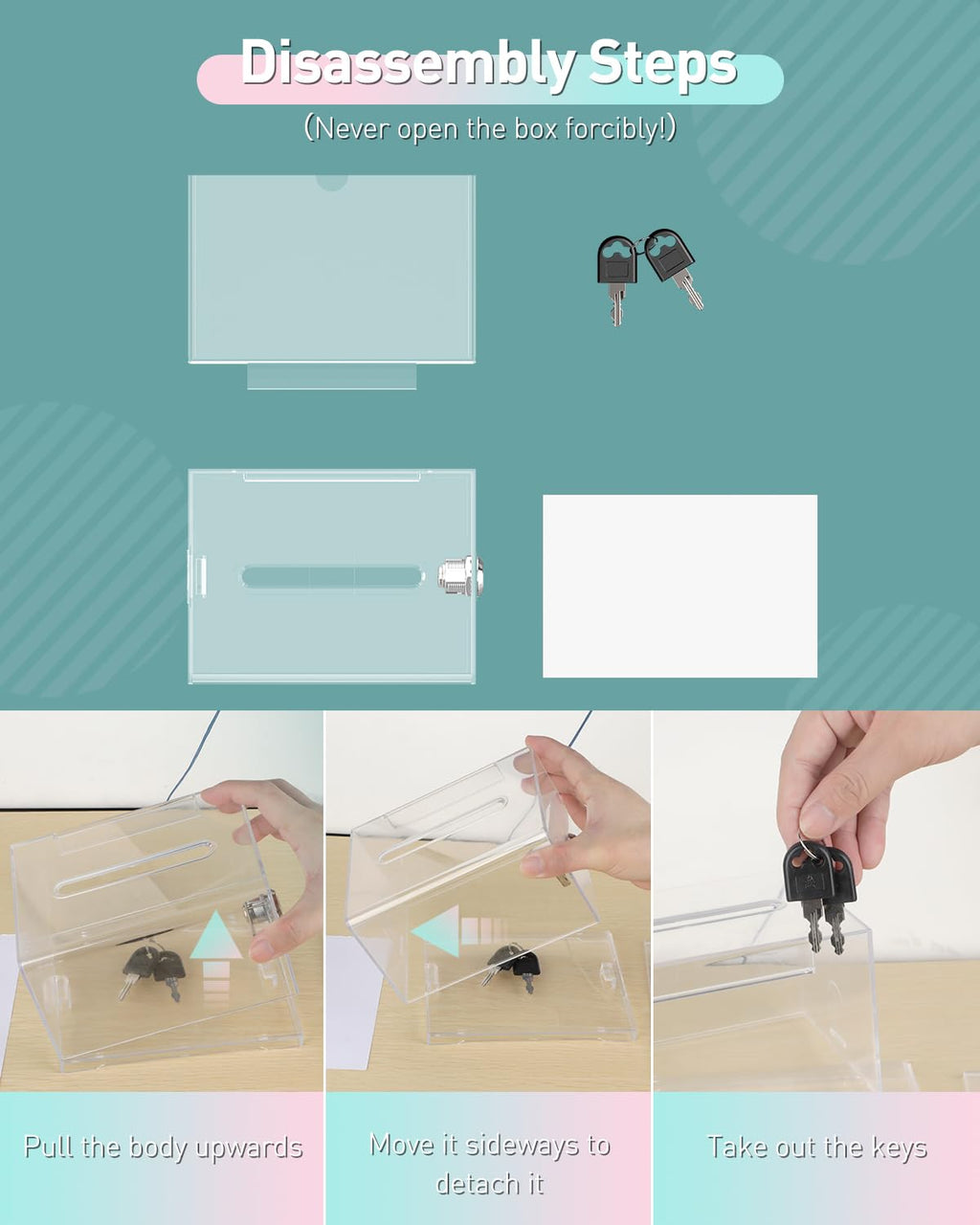 Uniclife 2 Pcs Acrylic Donation Box with Lock and Sign Holder Clear Ballot Box with Slot Plastic Suggestion Boxes Storage for Fundraising Voting Charity Tip Collection,15.7x11.9x10.16