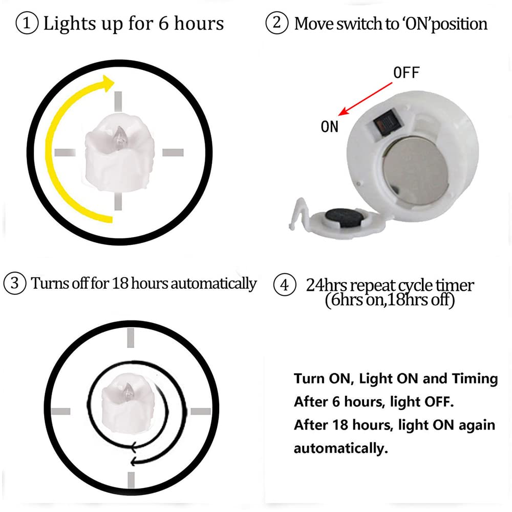 Tealight Candles Battery Operated with Timer (6Hrs ON 18Hrs Off Cycle), 12pcs Timing LED Flickering Flameless Tea Light Electric Fake Votive Candles in Warm White for Xmas Party Halloween Wedding