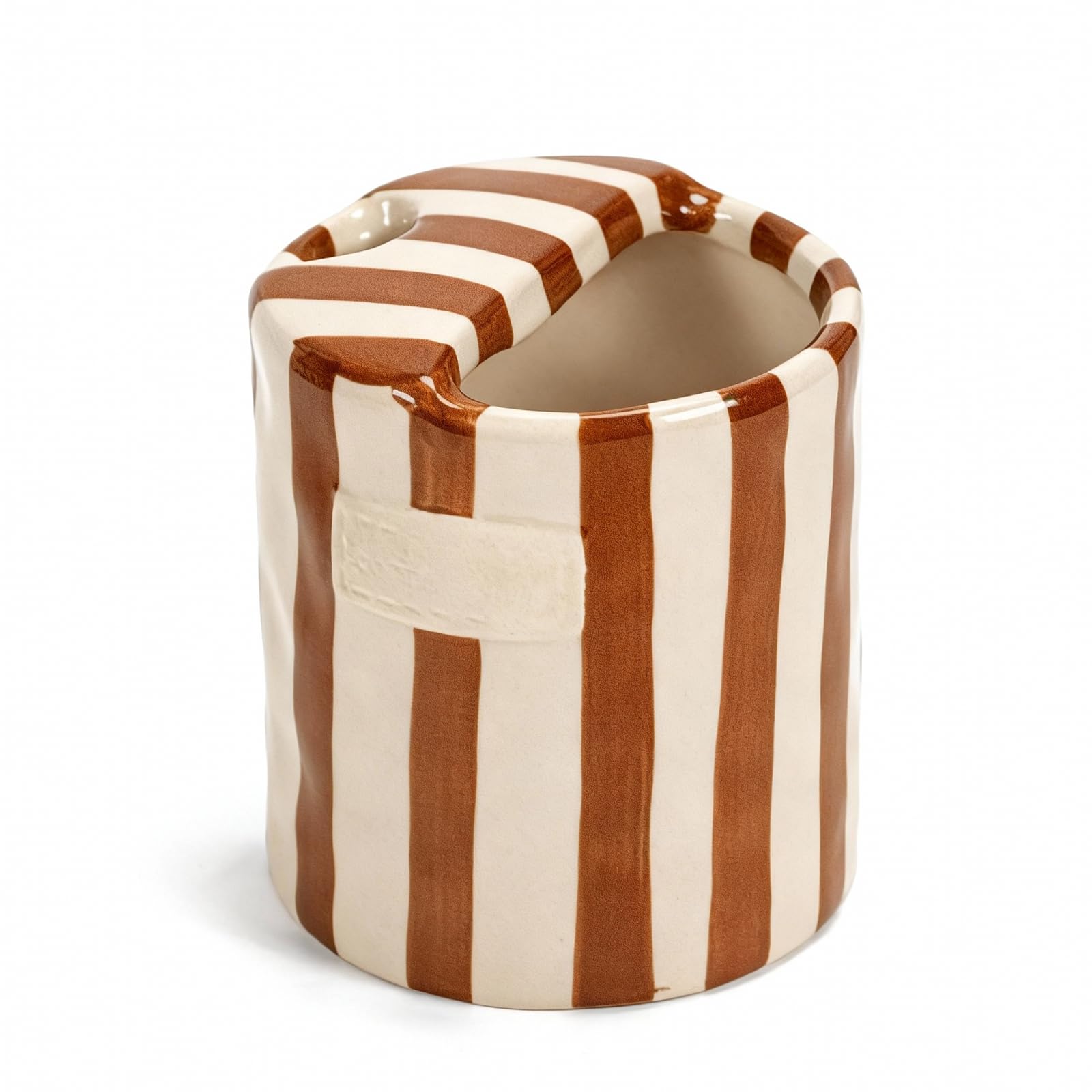 WATNTOW Ceramic Coffee Mug, Coffee Mug Espresso Cup 10oz Ceramic Coffee Mugs, Large Pottery Tea Mug Hand-Painted Striped Art Double-Enjoy Multiple Use for Kitchen, Dining (Brown)