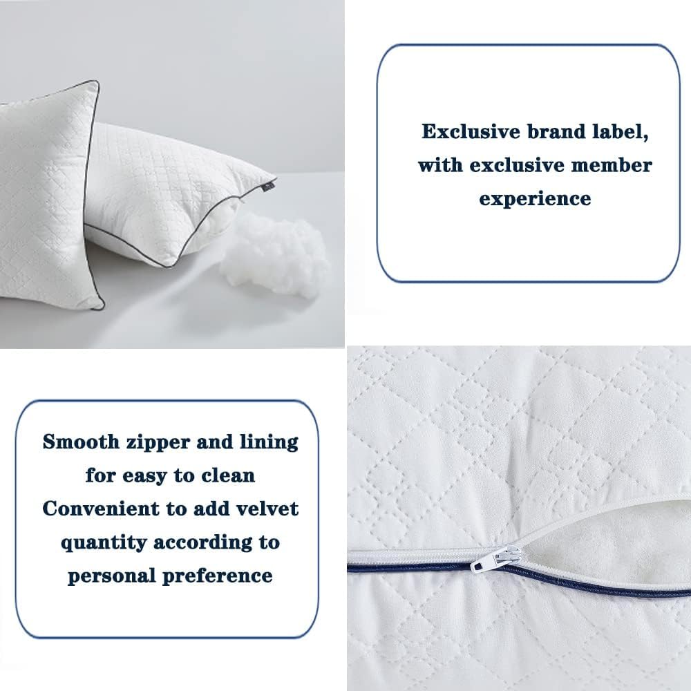 JSWF Bed Pillows for Sleeping Queen Size 2 Packs，Ultra Soft Fluffy ，Premium Soft Down Alternative Fill Set of 2 for Back,Zipper Opening Design, can add and Remove Filler According to Your Needs