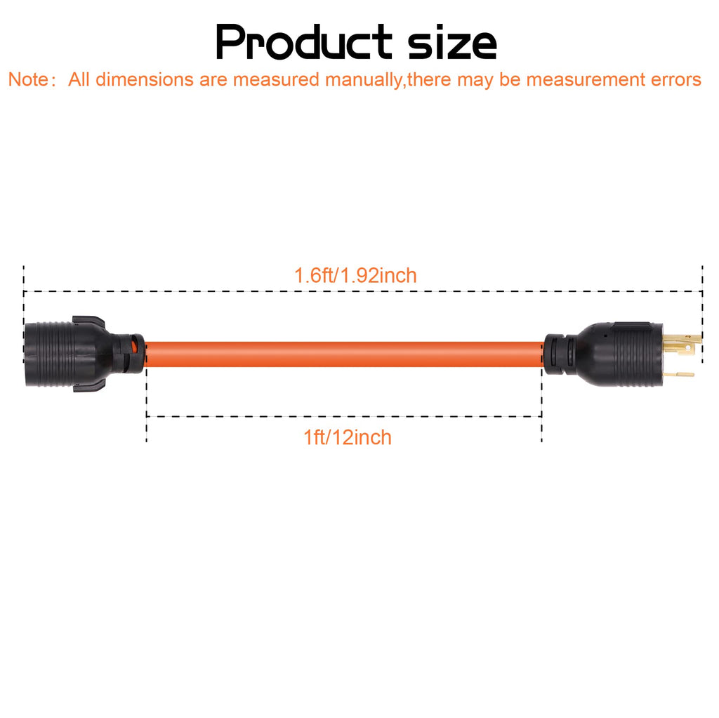 4 Prong to 3 Prong Generator Plug Adapter Cord, Nema L5-30P Generator Male to Nema L14-30R Transfer Switch Female,30Amp STW 10AWG 1.6FT