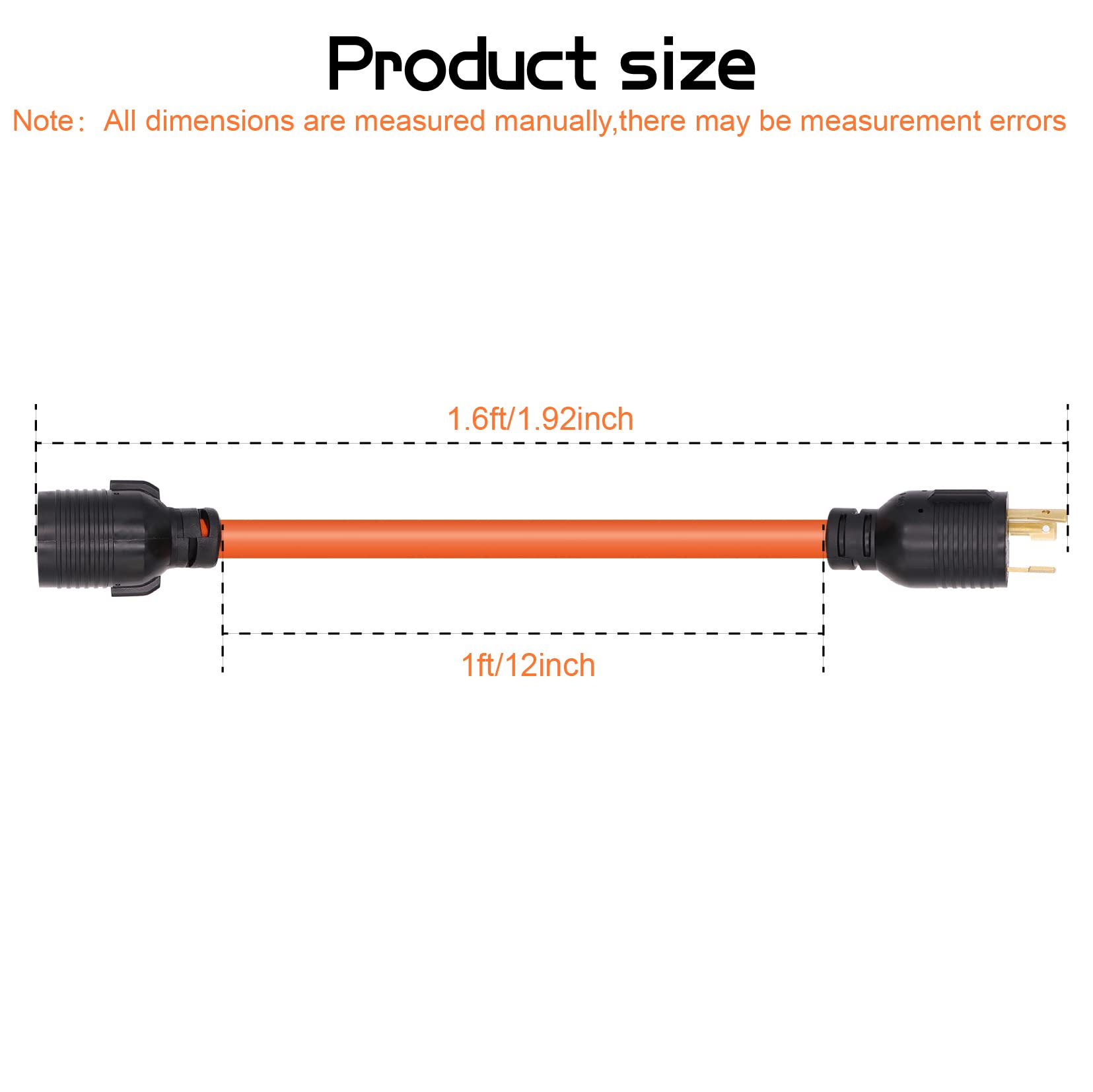 4 Prong to 3 Prong Generator Plug Adapter Cord, Nema L5-30P Generator Male to Nema L14-30R Transfer Switch Female,30Amp STW 10AWG 1.6FT