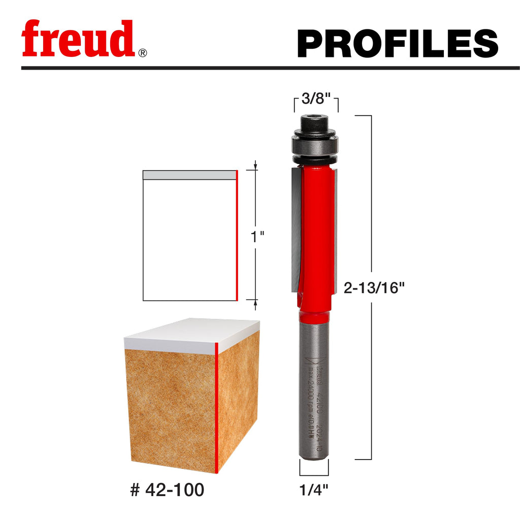 Freud 42-100 3/8-Inch Diameter 2-Flute Flush Trimming Router Bit with 1/4-Inch Shank, Multi