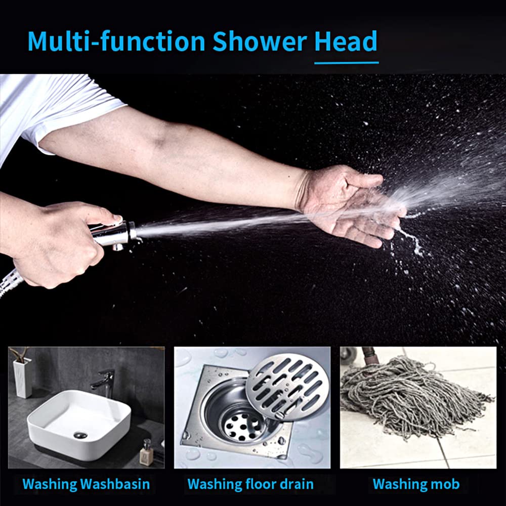 KAIYING Drill-Free High Pressure Handheld Shower Head with ON/Off Pause Switch 3 Spray Modes Water Saving Showerhead, Detachable Puppy Shower Accessories (M:Shower Head (Chrome)+Bracket+Hose)