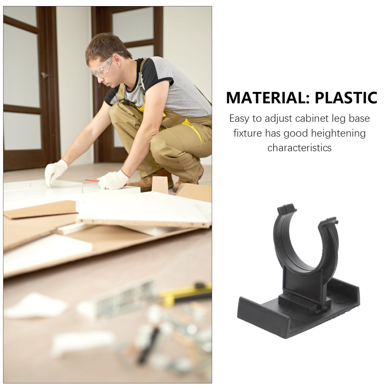 Angoily 10 Sets Cabinet Toe Kick Clips Kitchen Plinth Clips Cabinets Leveler with Screws Table Support for Cabinet Kickboard (Black)
