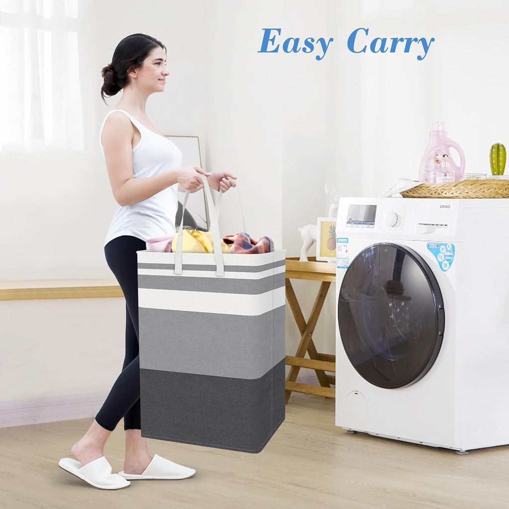 Oillase 3-Pack Laundry Basket, Freestanding＆Waterproof Laundry Hamper, Collapsible Tall Clothes Hamper with Easy Carry Handles for Clothes, Towels＆Toys in the Family and Dorm,Gradient Grey,75L