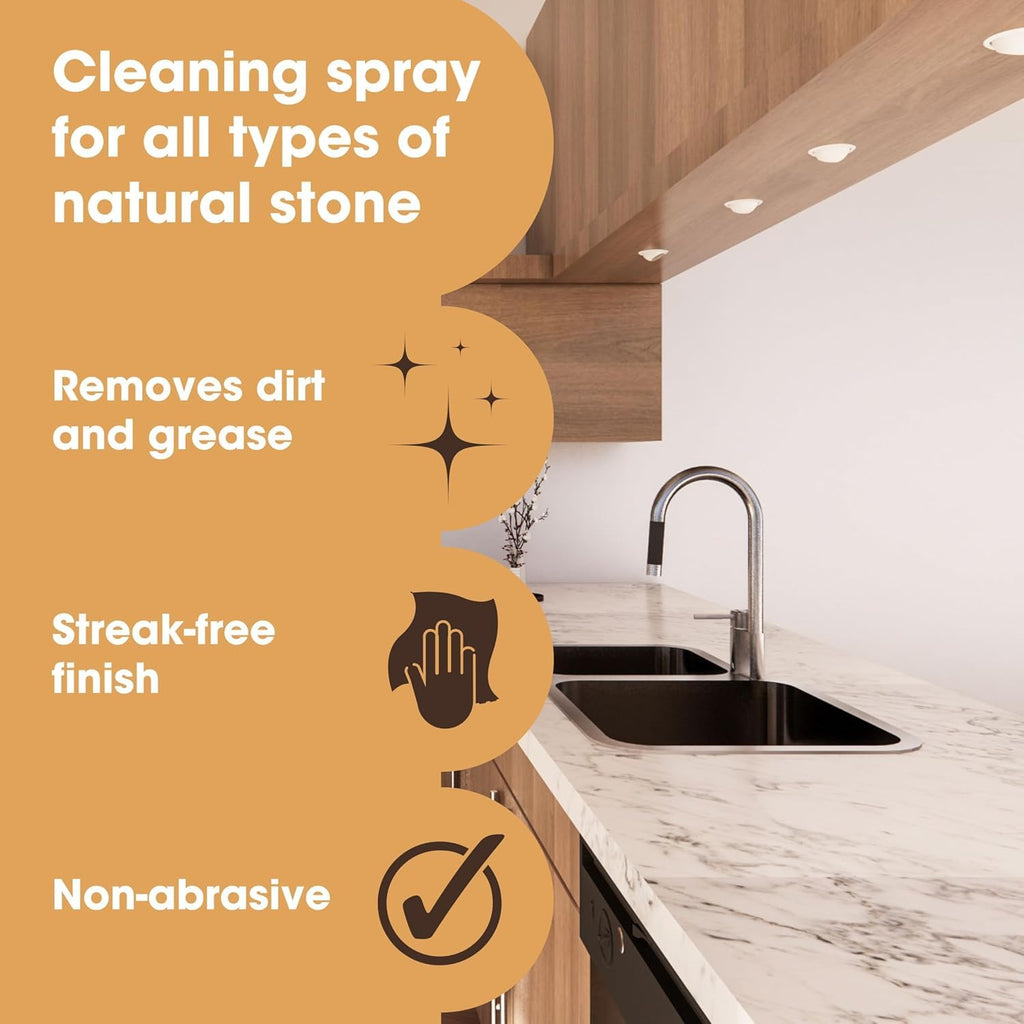 Furniture Clinic Granite & Quartz Spray Cleaner for Kitchen Worktops & Sinks - Non Abrasive Cleaning & Streak Free Finish - Stain Remover & Cleaning for Black or White Marble Stone Worktop - 500ml