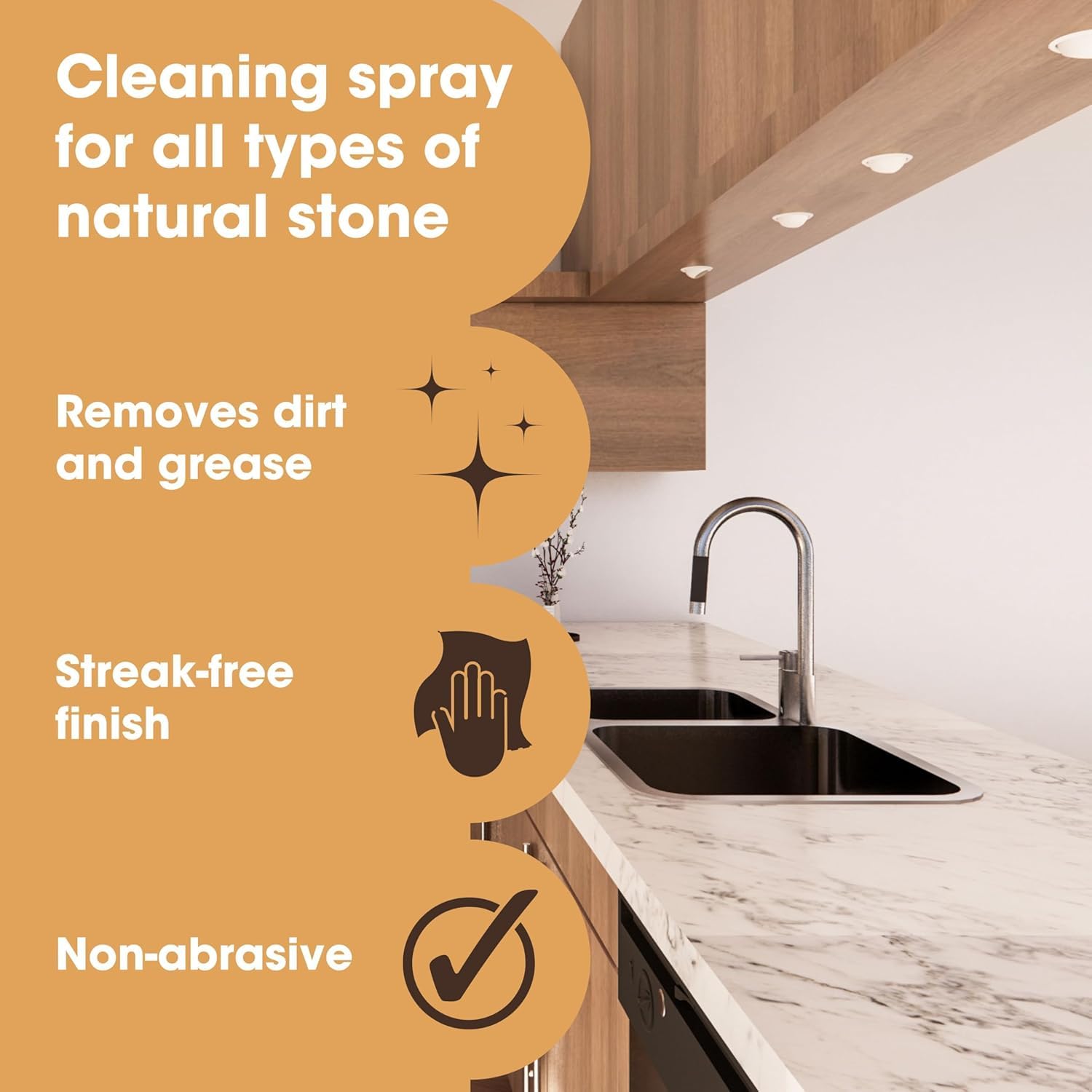 Furniture Clinic Granite & Quartz Spray Cleaner for Kitchen Worktops & Sinks - Non Abrasive Cleaning & Streak Free Finish - Stain Remover & Cleaning for Black or White Marble Stone Worktop - 500ml