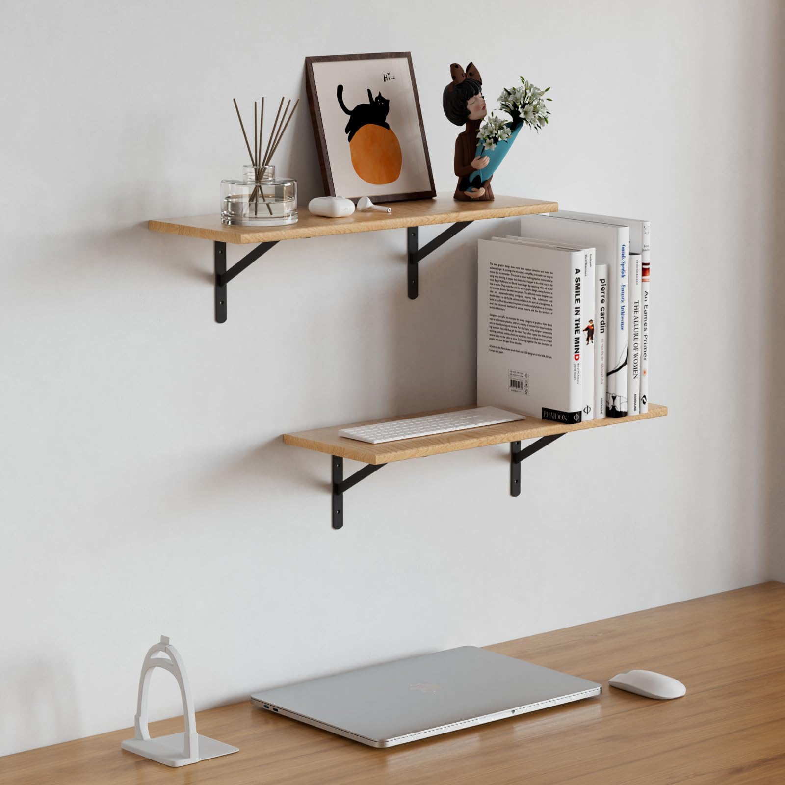 Cudebo 12 Pack 6 Inch Shelf Brackets Wall Mounted, Triangle Bracket Metal Shelving Brackets Support for Kitchen Bookshelf Home Decoration, Mounting Hardware Included, Black