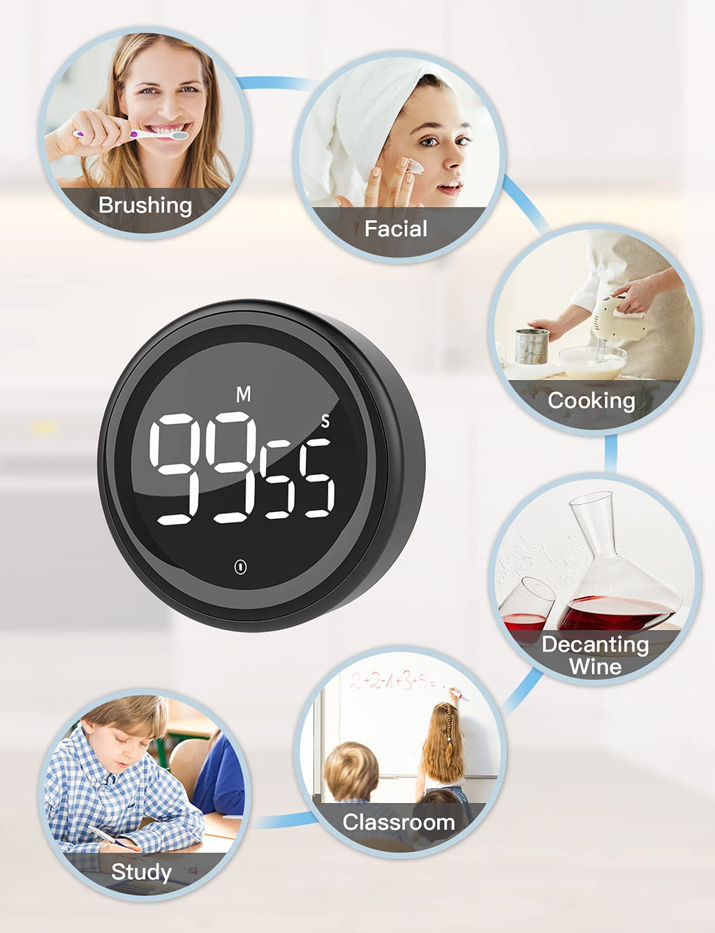 LIORQUE Digital Kitchen Timer Magnetic Countup Countdown Kitchen Timer with Large LED Display Adjustable Volume for Kids and Seniorn