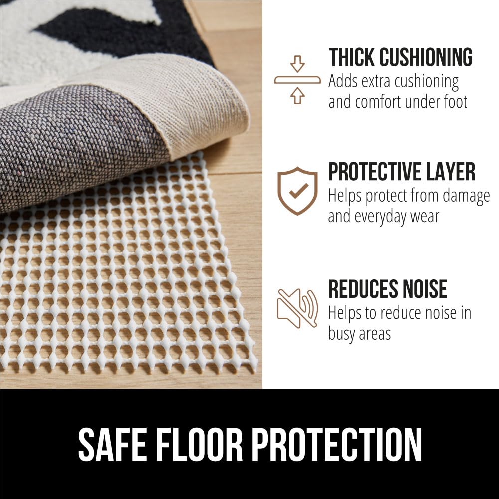 GORILLA GRIP Extra Strong Rug Pad Gripper, Grips Keep Area Rugs in Place, Thick, Slip and Skid Resistant Pads for Hard Floors, Under Carpet Mat Cushion and Hardwood Floor Protection, 5x7 FT