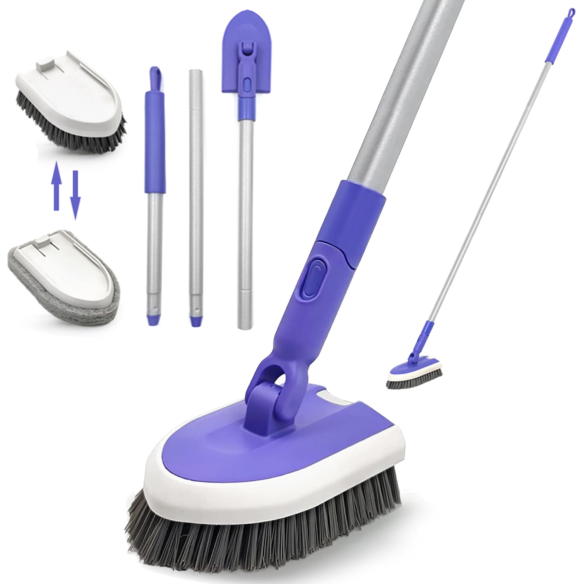TRENNCHI Shower Scrubber Cleaning Brush with 46.8 Inches Long Handle, Tile and Tub Scrub Brush with 2 PCS Replacement, Shower Cleaner Brush for Bathtub, Bathroom, Wall, Kitchen, Floor