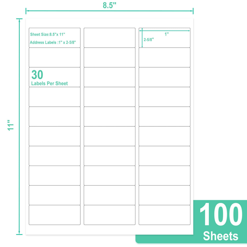 L LIKED 100 Sheets 30 per Page Label Papers, 1 x 2-5/8 in Shipping Address Mailing Labels, Printable White Sticker Labels for Inkjet & Laser Printer - Matte