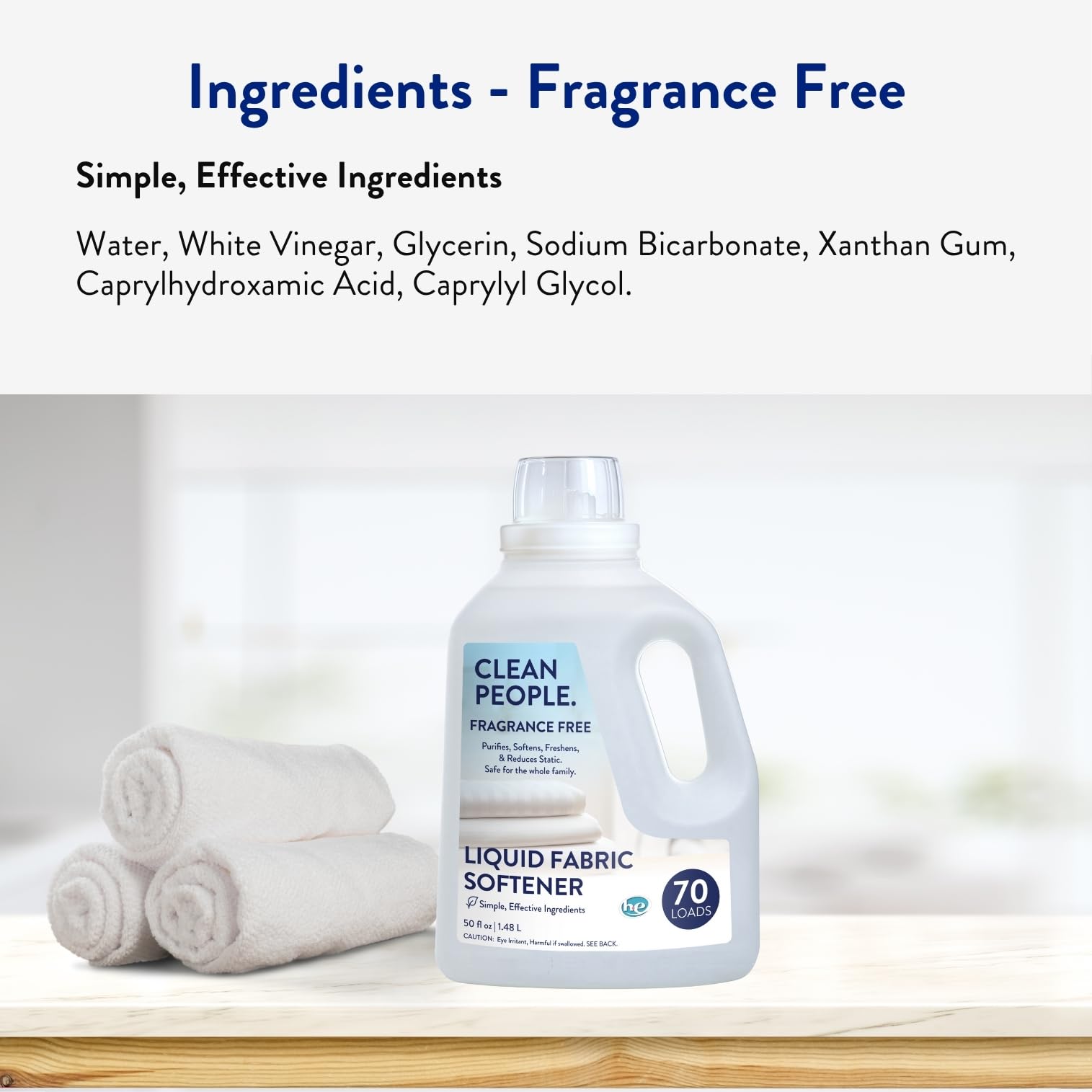 The Clean People Liquid Fabric Softener - Softens & Removes Static Cling - Vegan Scented Laundry Softener - Fragrance Free, 50 fl oz - 74 Loads