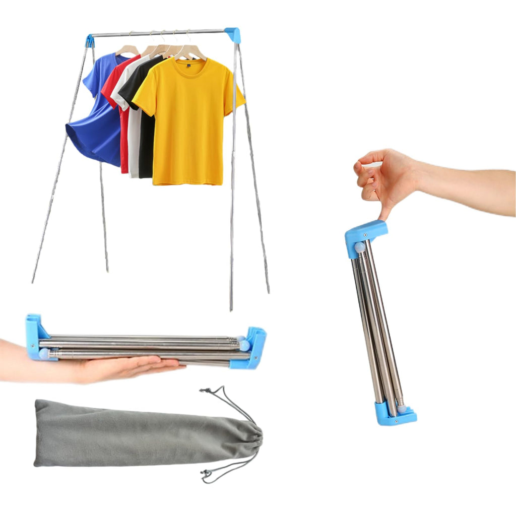 Lmaray Portable Travel Garment Rack, Compact Stainless Steel Foldable Mini Drying Clothes Rack for Travel, Camping, Hotel Room, Laundry, Dance Costume, Indoor, Outdoor (Regular)