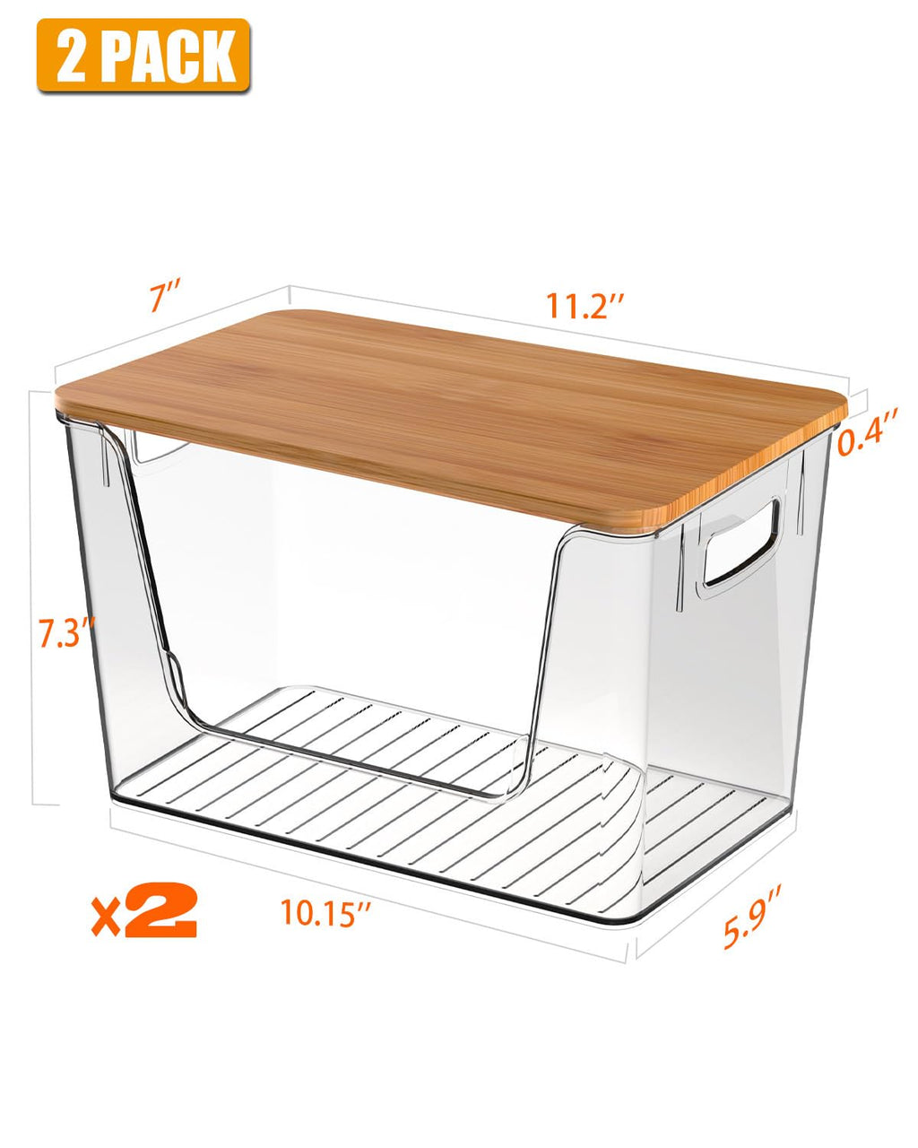 2 Pack Potato and Onion Storage Bin, Stackable Clear Fruit and Vegetable Storage, Acrylic Pantry Organizers and Storage with Bamboo Lid for Potato Onion Produce Vegetable Storage (Clear, XL-2 PACK)