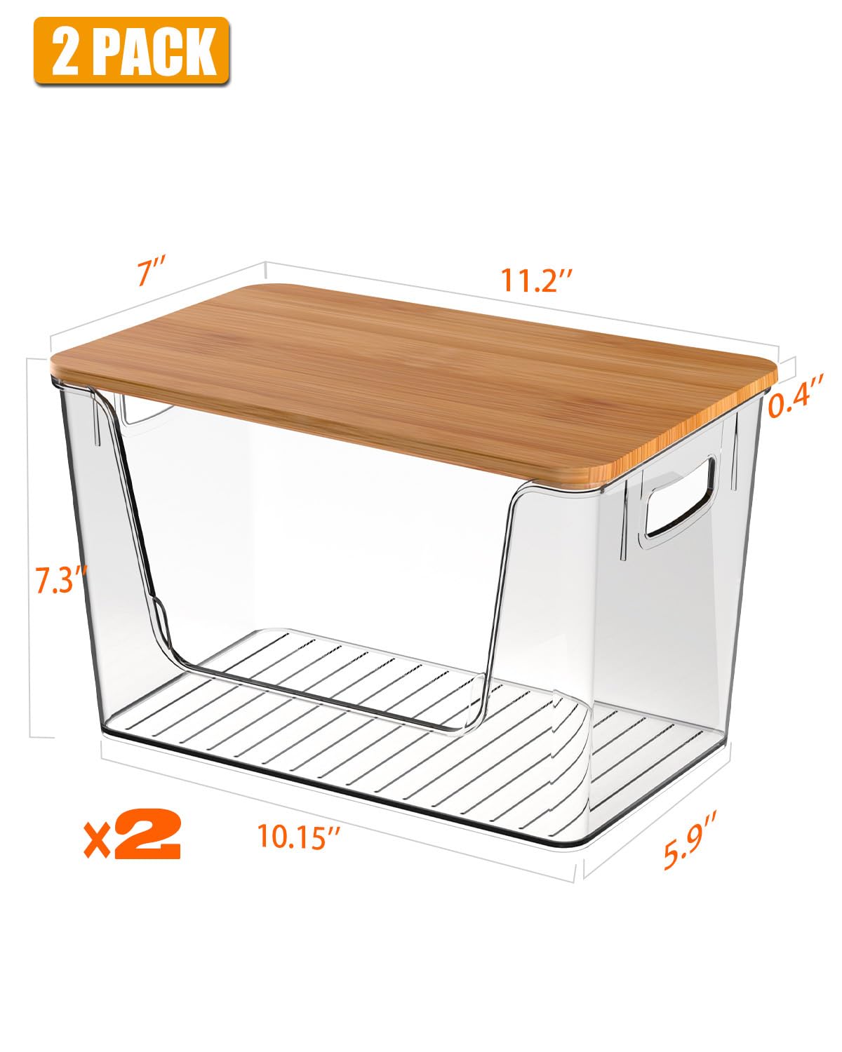 2 Pack Potato and Onion Storage Bin, Stackable Clear Fruit and Vegetable Storage, Acrylic Pantry Organizers and Storage with Bamboo Lid for Potato Onion Produce Vegetable Storage (Clear, XL-2 PACK)