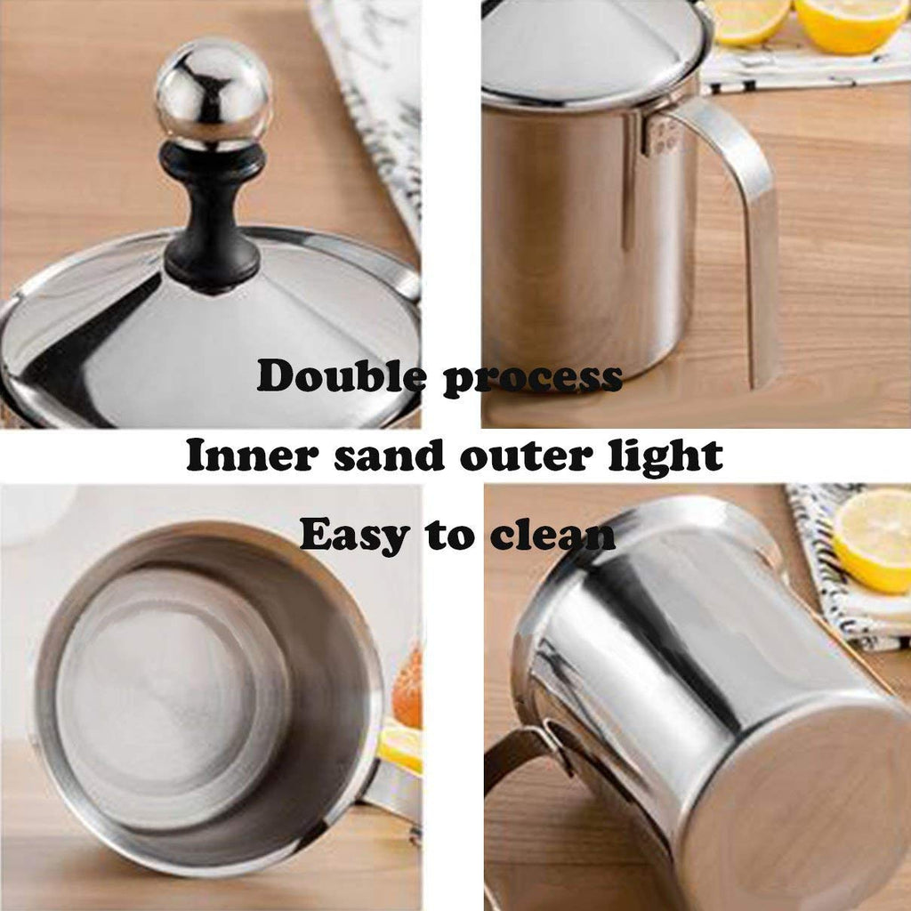 Manual Milk Frother, Stainless Steel Hand Pump Milk Foamer, Handheld Milk Frothing Pitchers,Manual Operated Milk Foam Maker for Cappuccions and Coffee Latte 14-Ounce/400ml