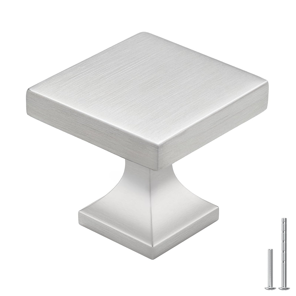 Square Cabinet Drawer Knobs Brushed Nickel 6 Pack - Homdiy HD6785SNB Soild WxW:1-1/10inch Modern Kitchen Bathroom Furniture Hardware Drsser Cabinet Drawer Hardwre Knobs Satin Nickel