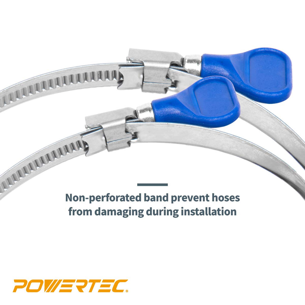 POWERTEC 70260 4 Inch Key Hose Clamp, Thumb Screw Key Adjustable Stainless Steel Hose Clamps for Dust Collection, Dust Collector and Dryer Vent Hose, Pipe Clamp, RV Clamp, Worm Gear Clamp, 10 Pack