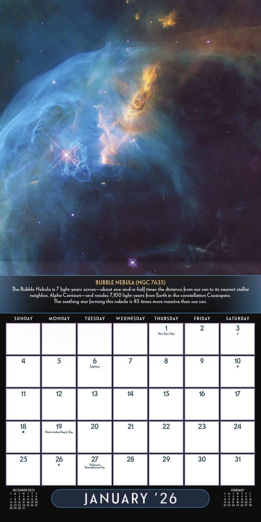 2026 NASA - Views from The Hubble Telescope Wall Calendar