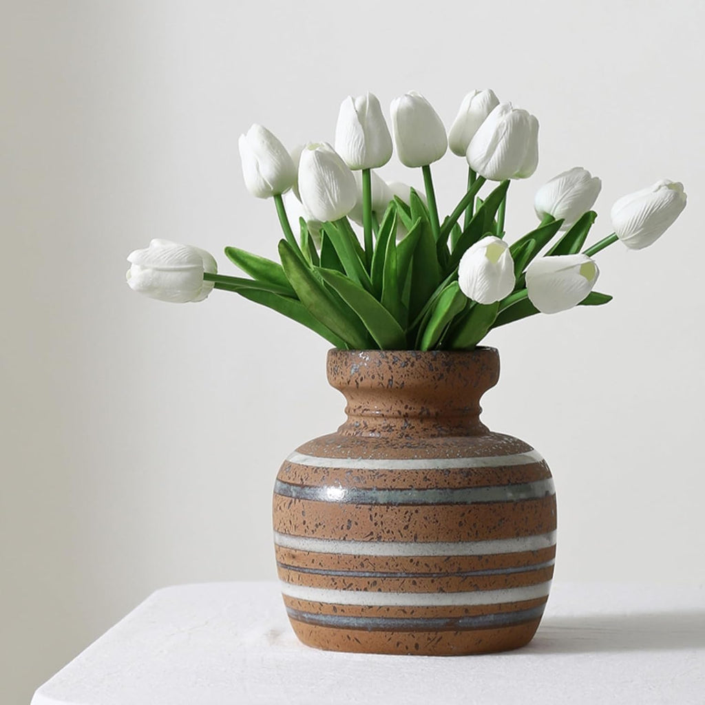 30pcs Real Touch Tulips PU Artificial Flowers, Fake Tulips Flowers for Arrangement Wedding Party Easter Spring Home Dining Room Office Decoration. (White, 14" Tall)