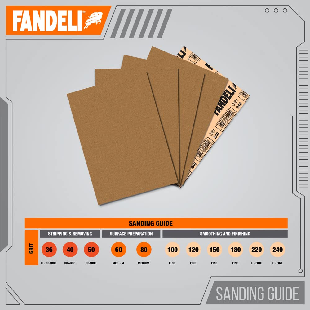 Fandeli | Multi-Purpose Sanding Paper | Assorted Grits (80,120,220) | 25 Sheets of 23 cm x 28 cm | Perfect for Sanding Metal and Sanding Wood | Hand Sanding | Orbital Sanders