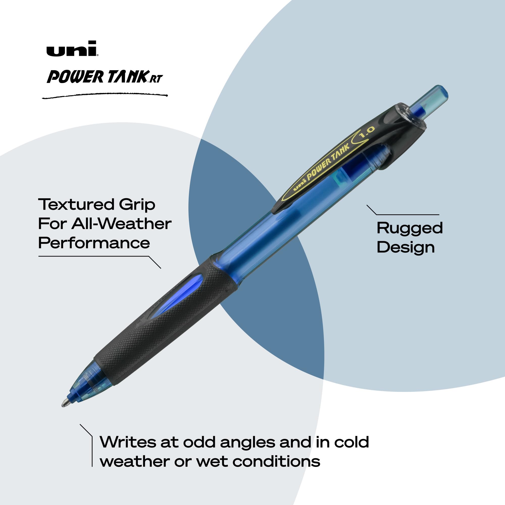 uni-ball POWER TANK Pen Ballpoint, Retractable Ball Point Pen Blue Barrel Bold-1.0mm, 12 Pack, Blue Ink (42071)