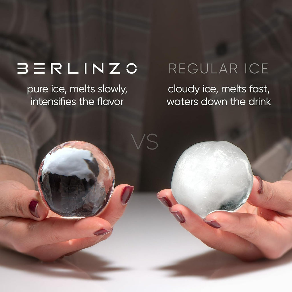 Berlinzo Premium Clear Ice Ball Maker Mold - 1 Large 2.4-Inch Crystal Clear Round Ball for Whiskey, Cocktails & Bourbon - Easy-to-Remove Ice Sphere Mold - Ice Storage Bag Not Included (Non-Electric)