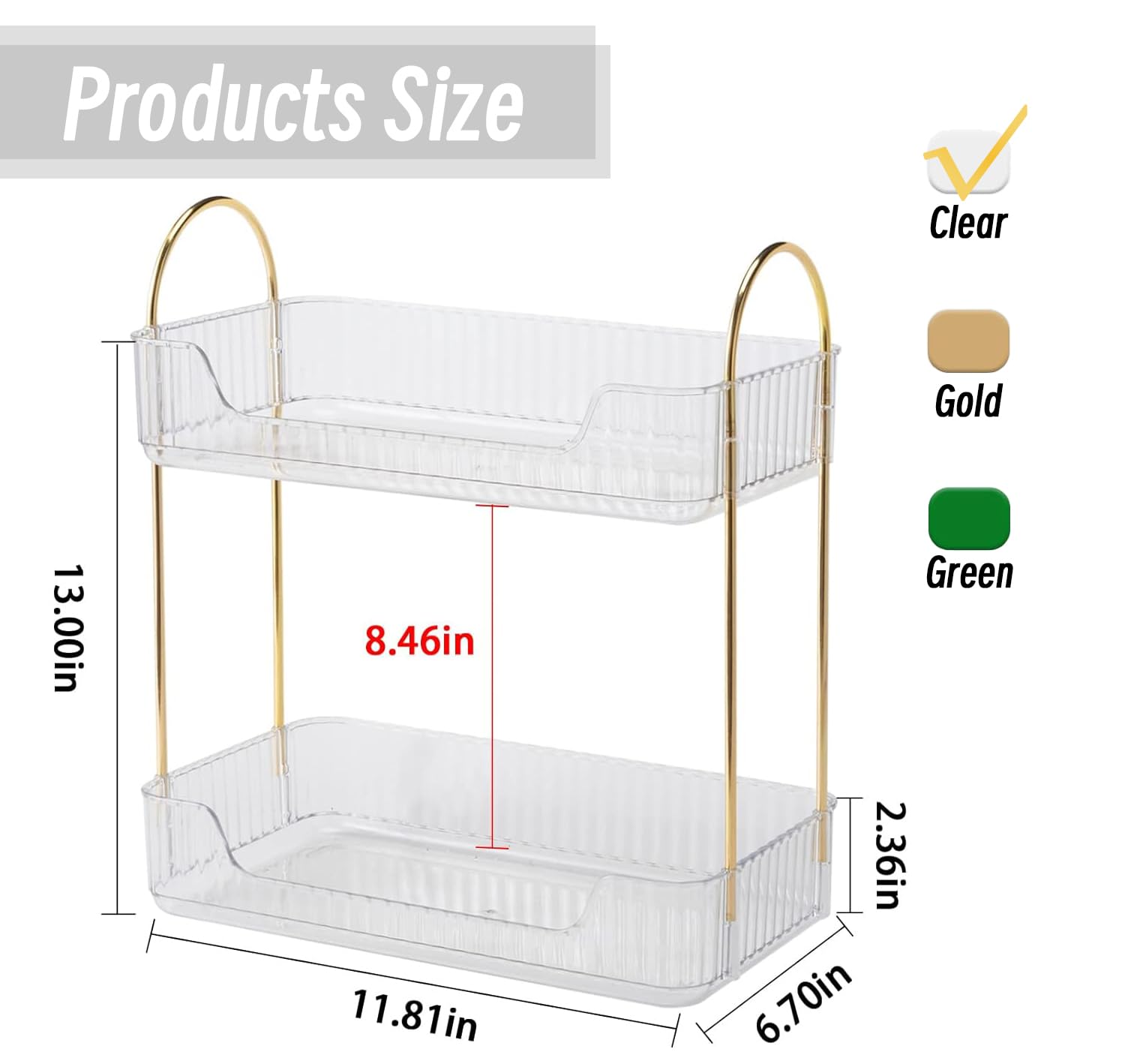 Bathroom Counter Organizer, Countertop Storage Cosmetics Shelf Skincare Organizer, skincare organizers bathroom vanity organizer Makeup Organizer Perfume for Dresser Vanity Tray [2 Tier-clear]
