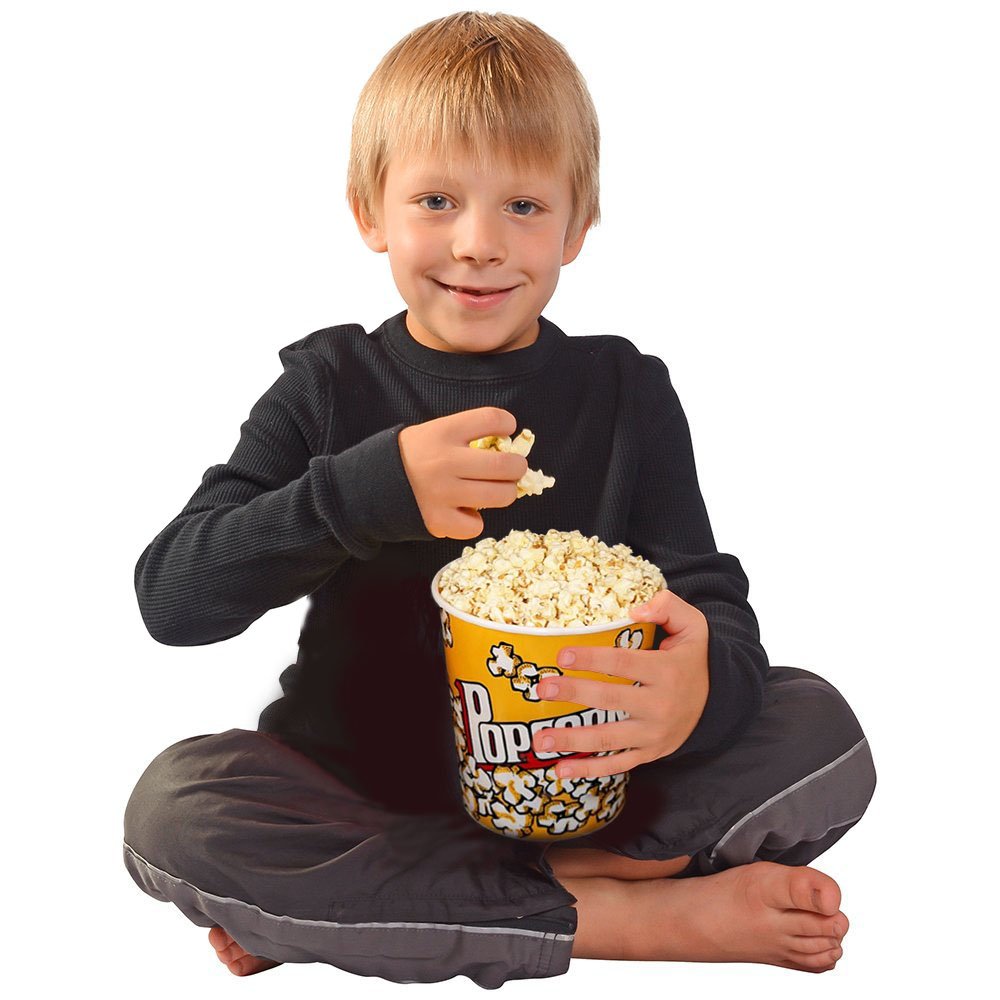 Novelty Place Retro Style Plastic Popcorn Containers for Movie Night - 7" Tall x 7" Top Diameter (6 Pack)