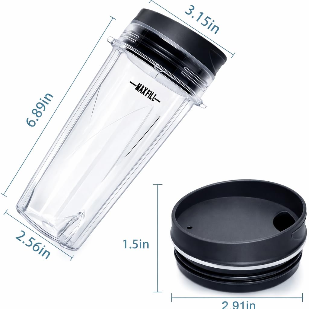 16oz Blender Cup Compatible with Ninja Blender BL660 BL740 BL770 BL780 BL810 QB3000, Single Serve Cup with Sip & Seal Lids for Nutri Ninja Replacement Parts