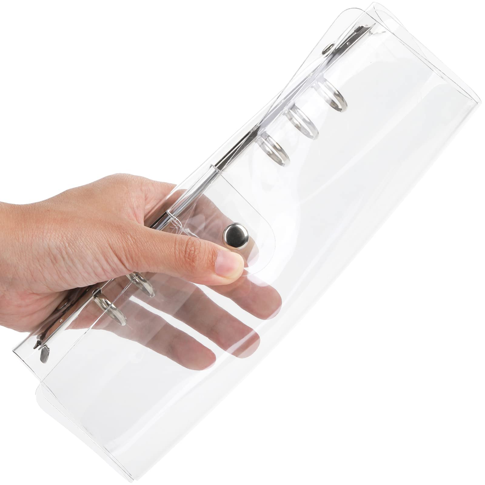 Elsjoy 6 Pack A5 Clear PVC Binder, 6-Ring Soft Notebook Binder Transparent Loose Leaf Binding Covers, Refillable Notebook Round Ring Binder with Snap Button Closure, 9.3" x 7"