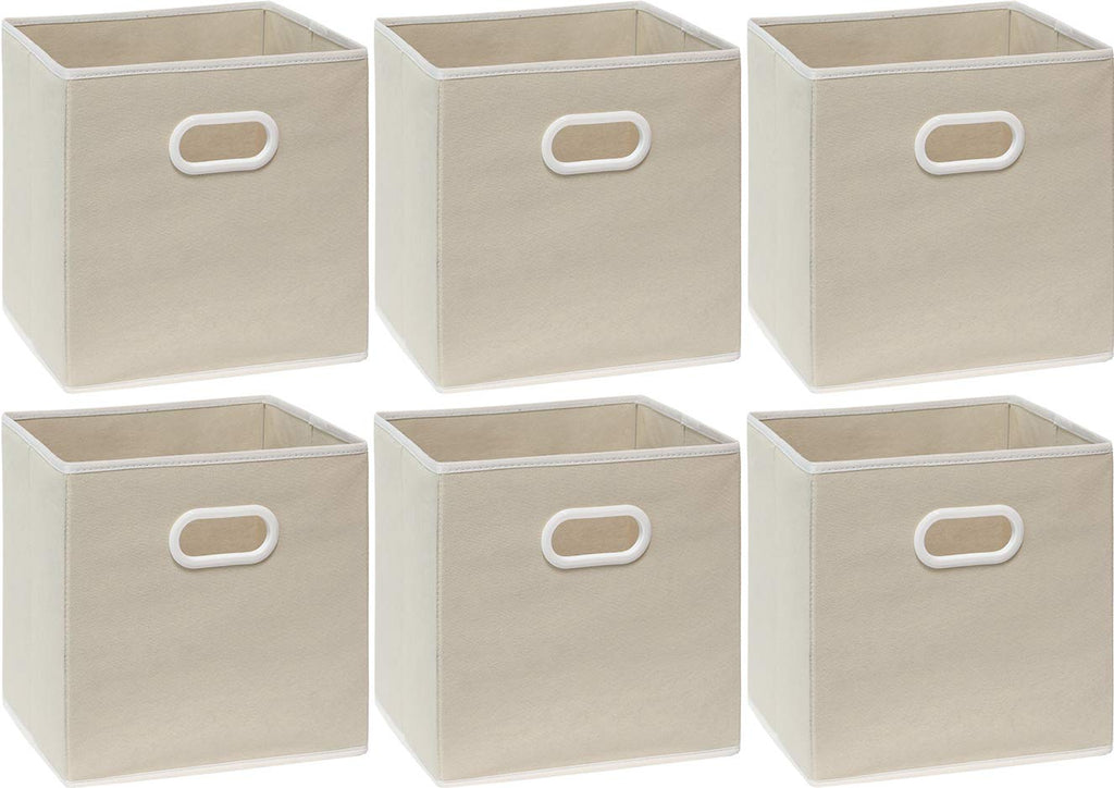 Simple Houseware 11 Inch Foldable Cube Storage Bin with Handle, 6 Pack, Beige