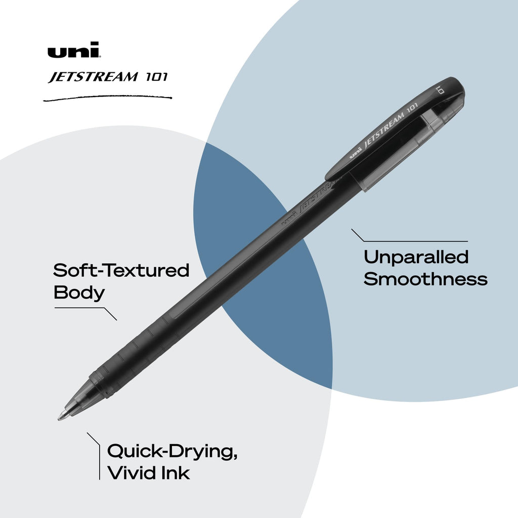 uni-ball Jetstream Rollerball, 101 Stick Roller Ball Pen Bold-1.0mm, 12 Pack, Black Ink (1768011)