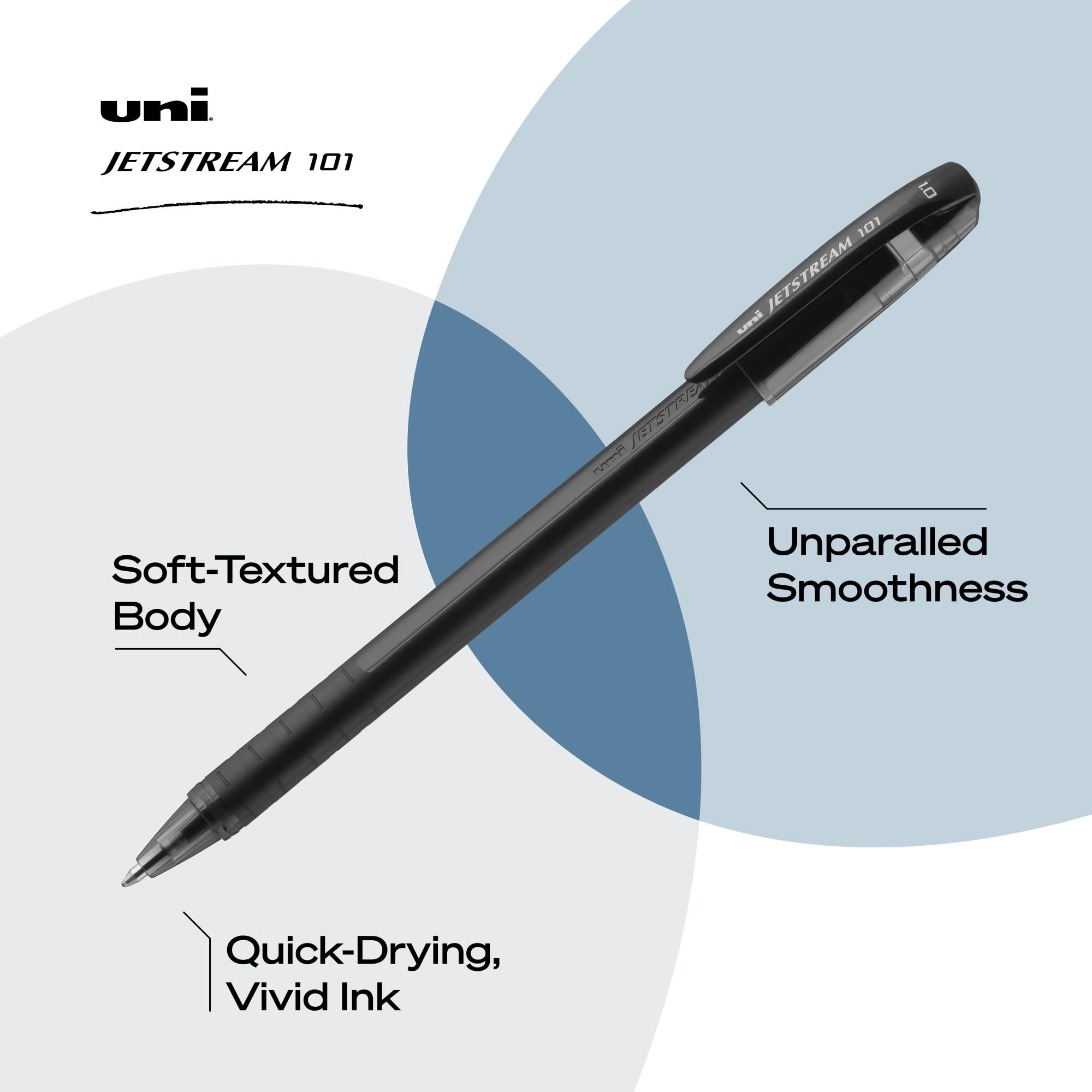 uni-ball Jetstream Rollerball, 101 Stick Roller Ball Pen Bold-1.0mm, 12 Pack, Black Ink (1768011)
