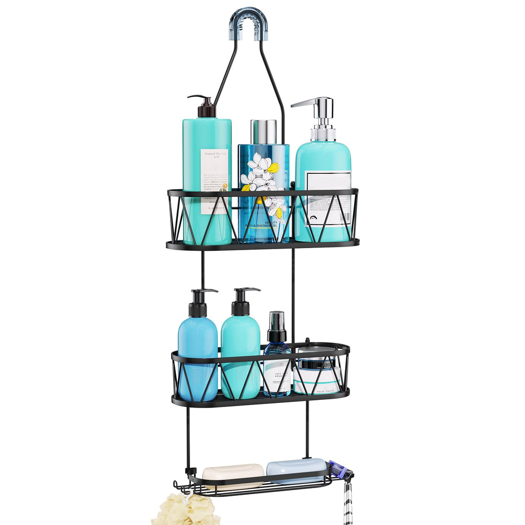 HapiRm Over Head Shower Caddy, Rustproof & Waterproof Shower Caddy Hanging with with Soap Holder & 4 Hooks, No Drilling Bathroom Shelf Organizer Hanging for Shampoo, Soap