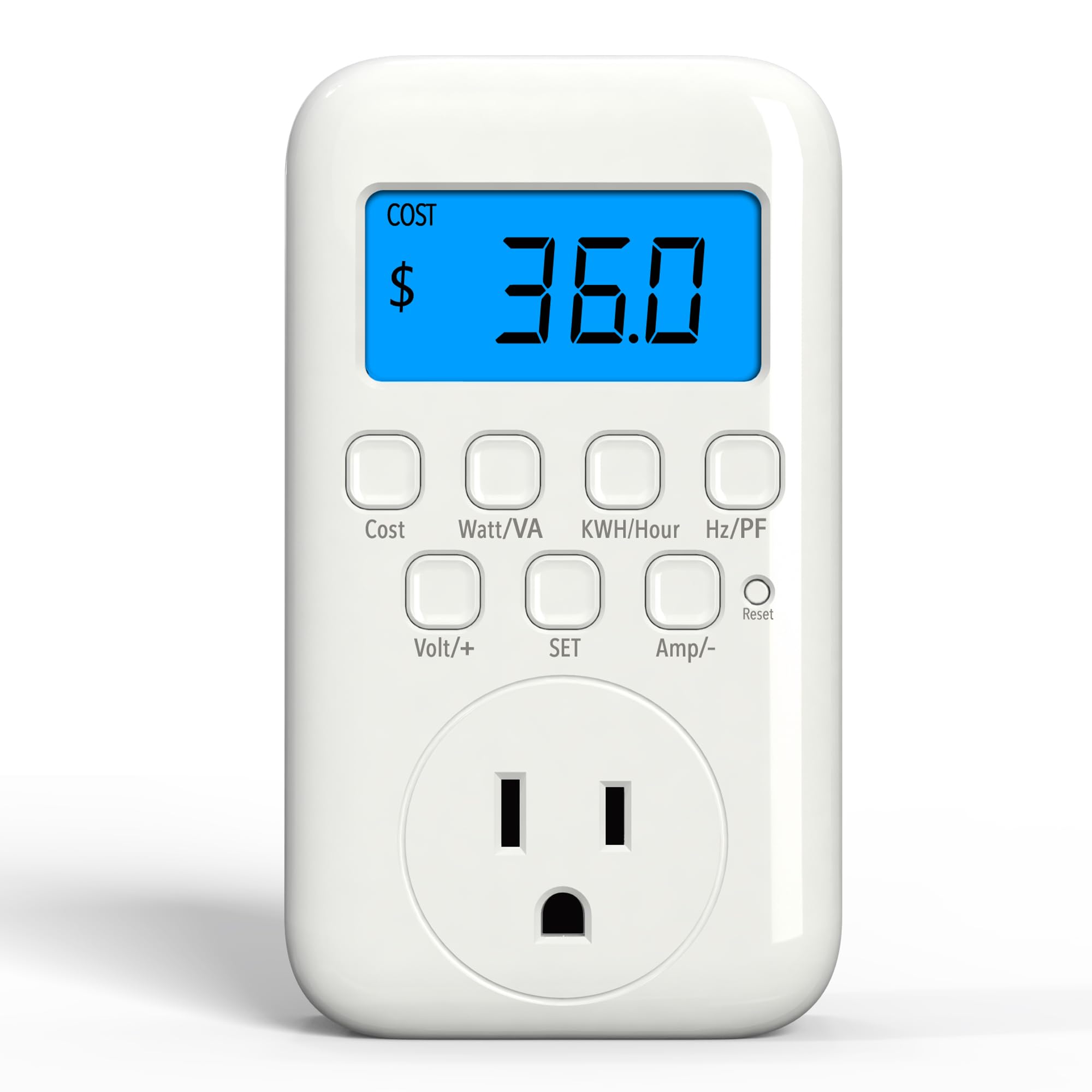 HBN Electricity Usage Monitor LCD Plug in Power Meter Digital Cost Watt/VA KWH/Hour Hz/PH Voltage Amp Meter with Backlight, 9 Display Modes for Energy Saving, Power Consumption Monitor