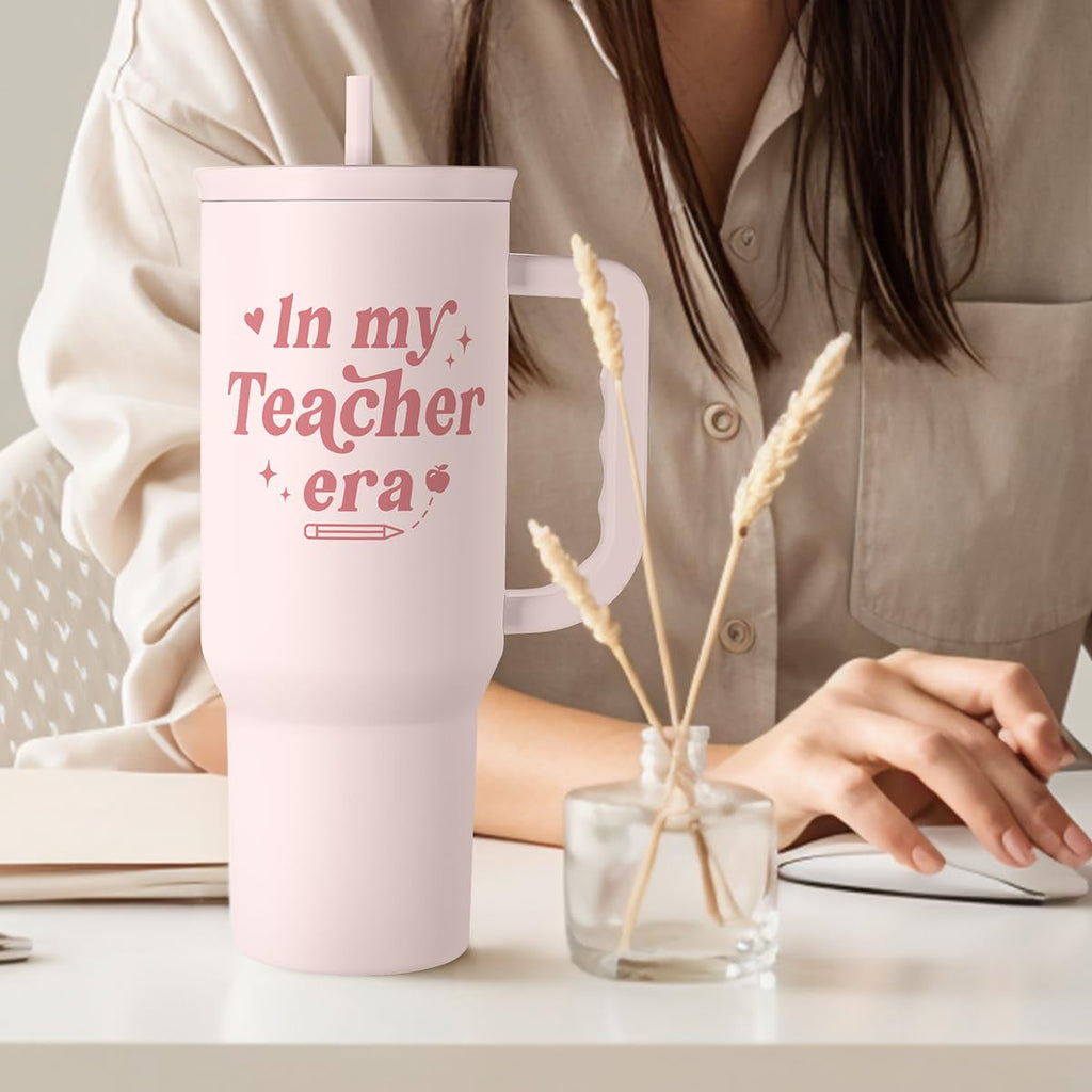 SANDJEST Teacher Gift – Stainless Steel Insulated Tumbler with Handle - Cool Teacher Club Travel Coffee Mug Cup for Women Back to School Birthday Christmas Teacher's Appreciation, 40oz