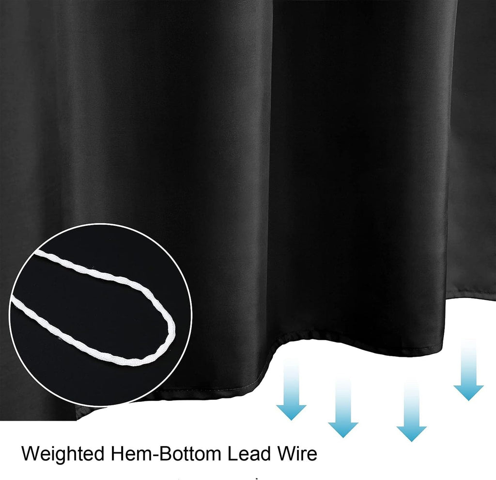 Keliniz Fabric Black Shower Curtain Liner 72x72 Inches Long,Washable Soft Cloth Bathroom Curtain with 12 Hooks, Decorative Luxury Spa Shower Liner,Water Repellent,Wrinkle-Free, 183x183CM