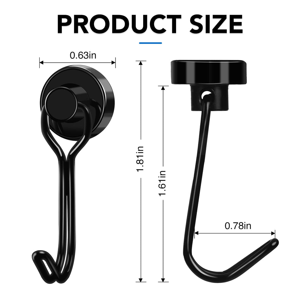 LOVIMAG Magnetic Hooks, Strong Magnetic Hooks for Cruise Cabins, Black Swivel Magnetic Hooks Heavy Duty, 25LBS Magnetic Hooks for Refrigerator, Hanging, Grill, Locker,Metal Door- 20 Pcs