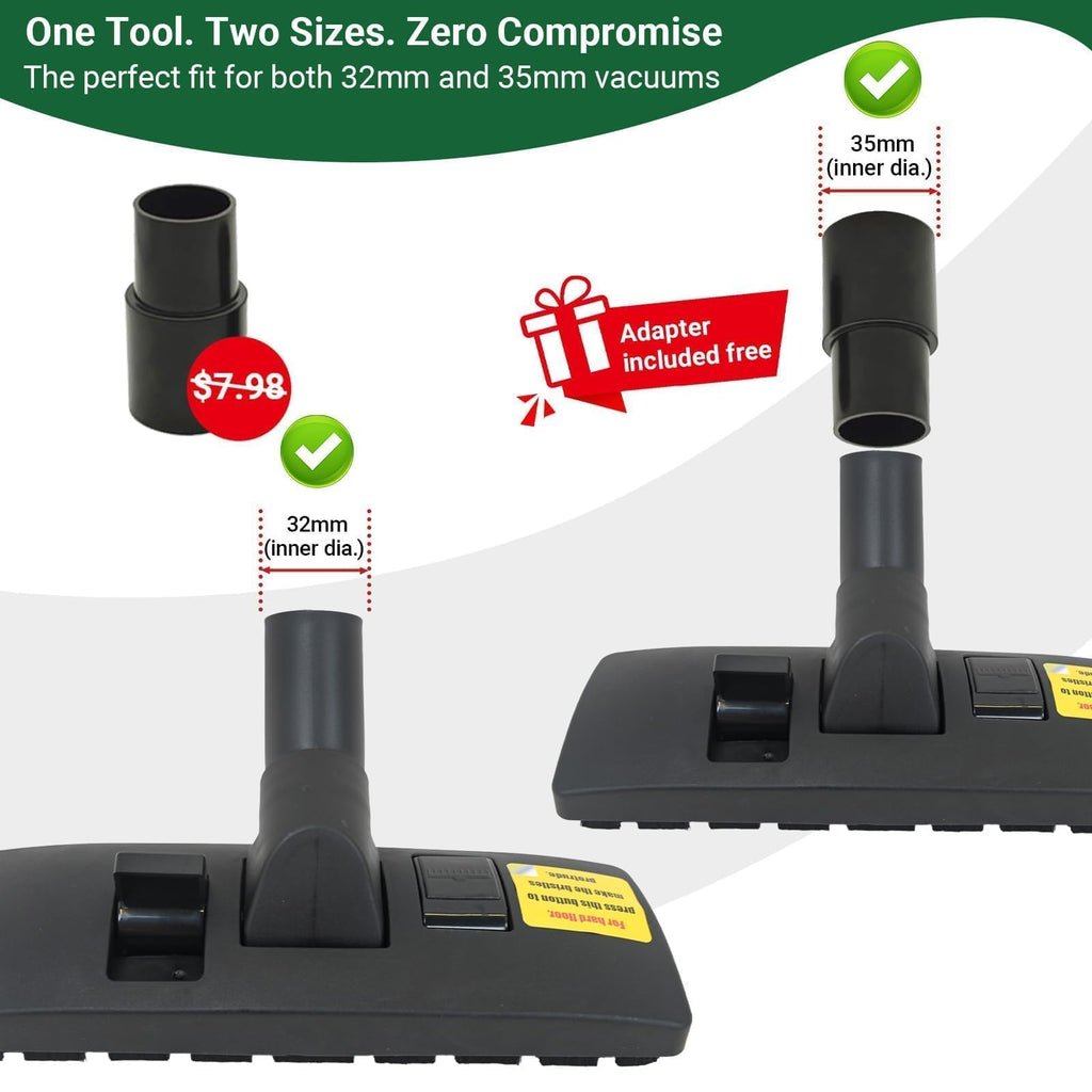EZ SPARES Universal Vacuum Cleaner Floor Brush with Vacuum Adapter,Compatible with Most Brand,Hoover, Eureka, Rainbow,Shop VAC,Nozzle Tool,2-in-1 for Hard Floor&Carpet Combo(with Mini Cleaning Brush)