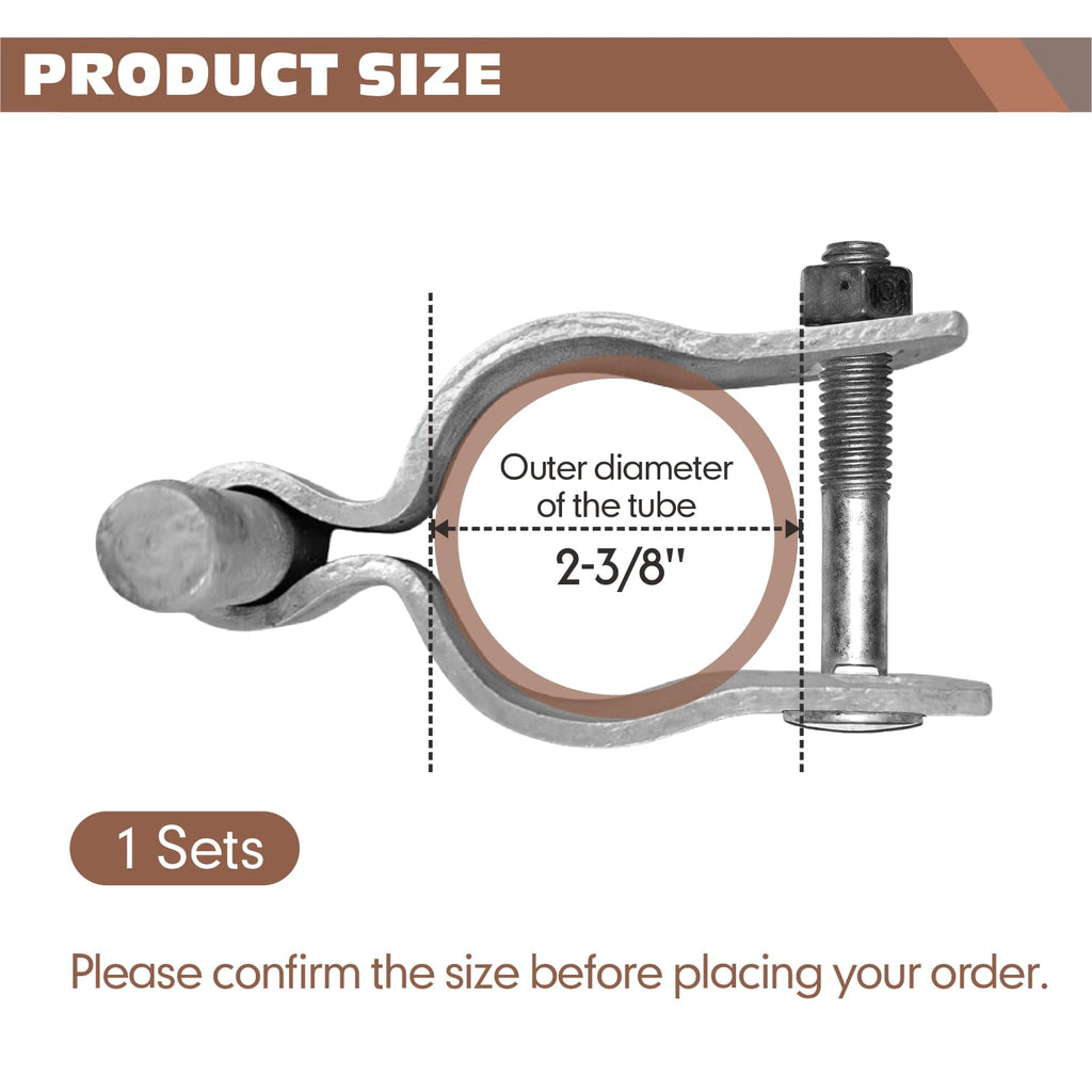 Chain Link Fence Gate Post Hinges - Heavy Duty Galvanized Steel, Corrosion-Resistant Outdoor Gate Hardware with Bolt & Nut, 1Pack (2-3/8")