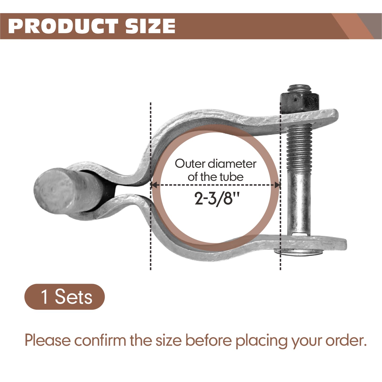 Chain Link Fence Gate Post Hinges - Heavy Duty Galvanized Steel, Corrosion-Resistant Outdoor Gate Hardware with Bolt & Nut, 1Pack (2-3/8")
