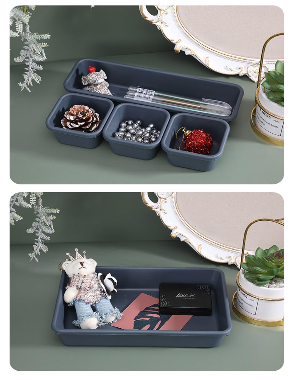 Gonice 18 PCS Drawer Organizer Tray, Interlocking Office Desk Drawer Storage, Plastic Organizer Bins for Office Supplies and Tools