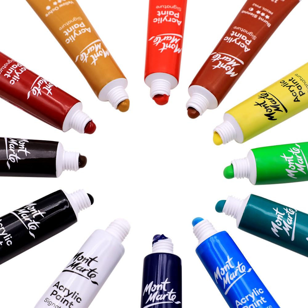 Mont Marte Acrylic Paint 24 Colours x 12ml Tubes, Semi-Gloss Finish, Suitable for a Variety of Painting Styles