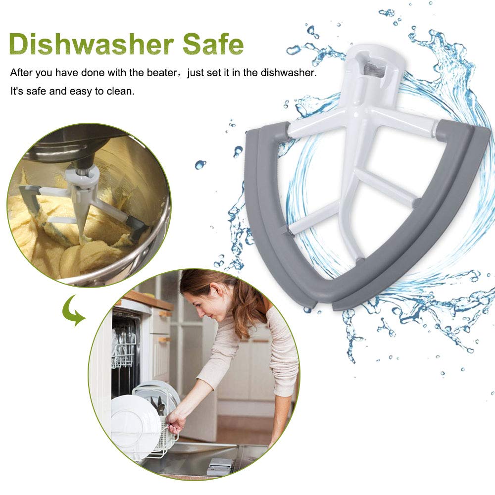 Prokitchen Flex Edge Beater Fit for Kitchenaid Mixer, 4.5-5 Quart Tilt-Head Flat Beater Fit for Kitchen Aid Accessories and Attachments with Silicone Edges Flex 4 Soft Plastic Scraper
