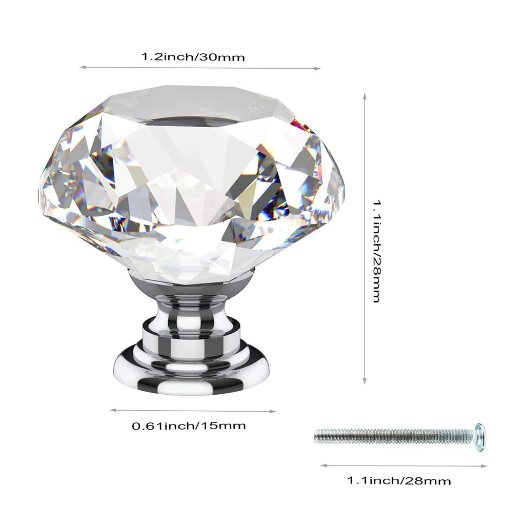 24pcs Cabinet Knobs, BetterJonny 30mm Glass Diamond Crystal Drawer Knobs for Your Home, Dresser and Cupboard,Living-Room, Kitchen, Bathroom, Office