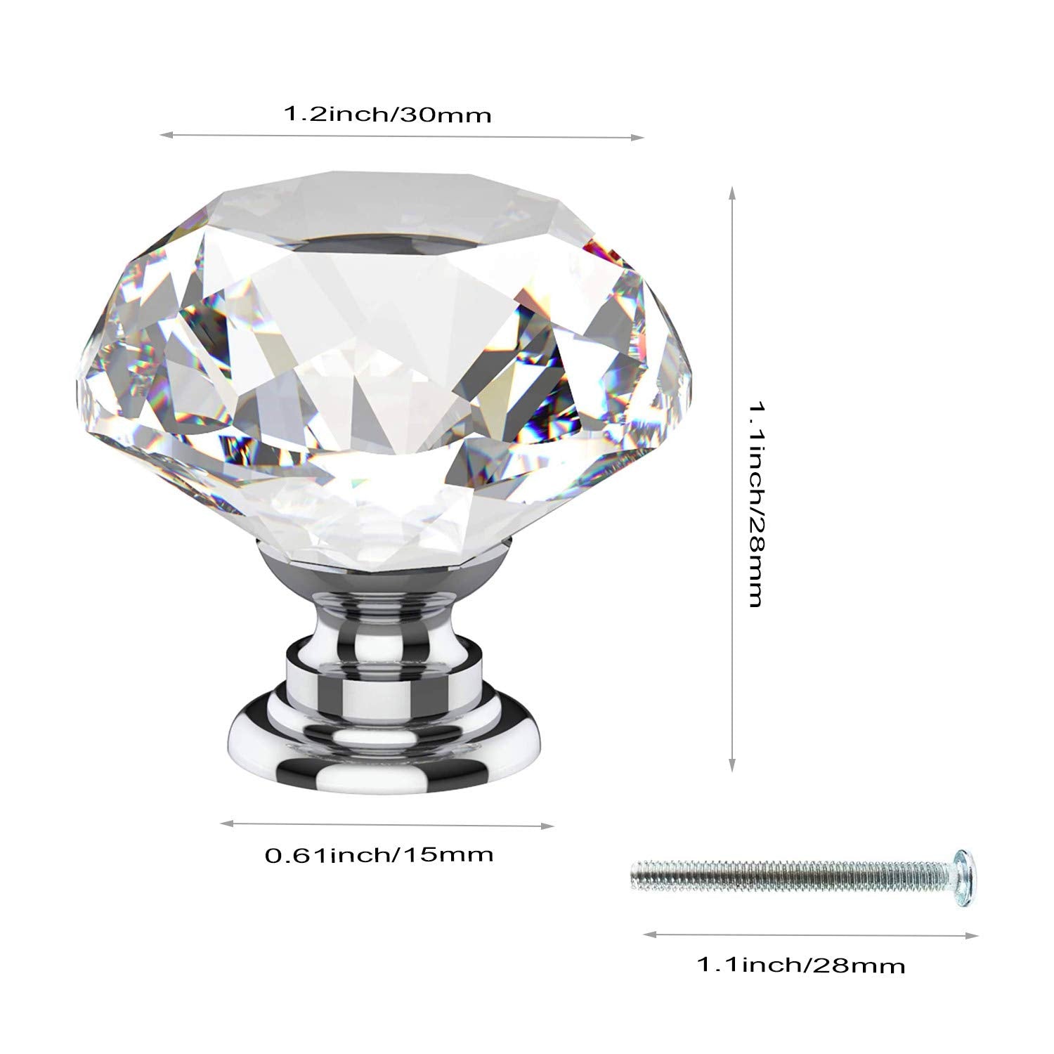 24pcs Cabinet Knobs, BetterJonny 30mm Glass Diamond Crystal Drawer Knobs for Your Home, Dresser and Cupboard,Living-Room, Kitchen, Bathroom, Office