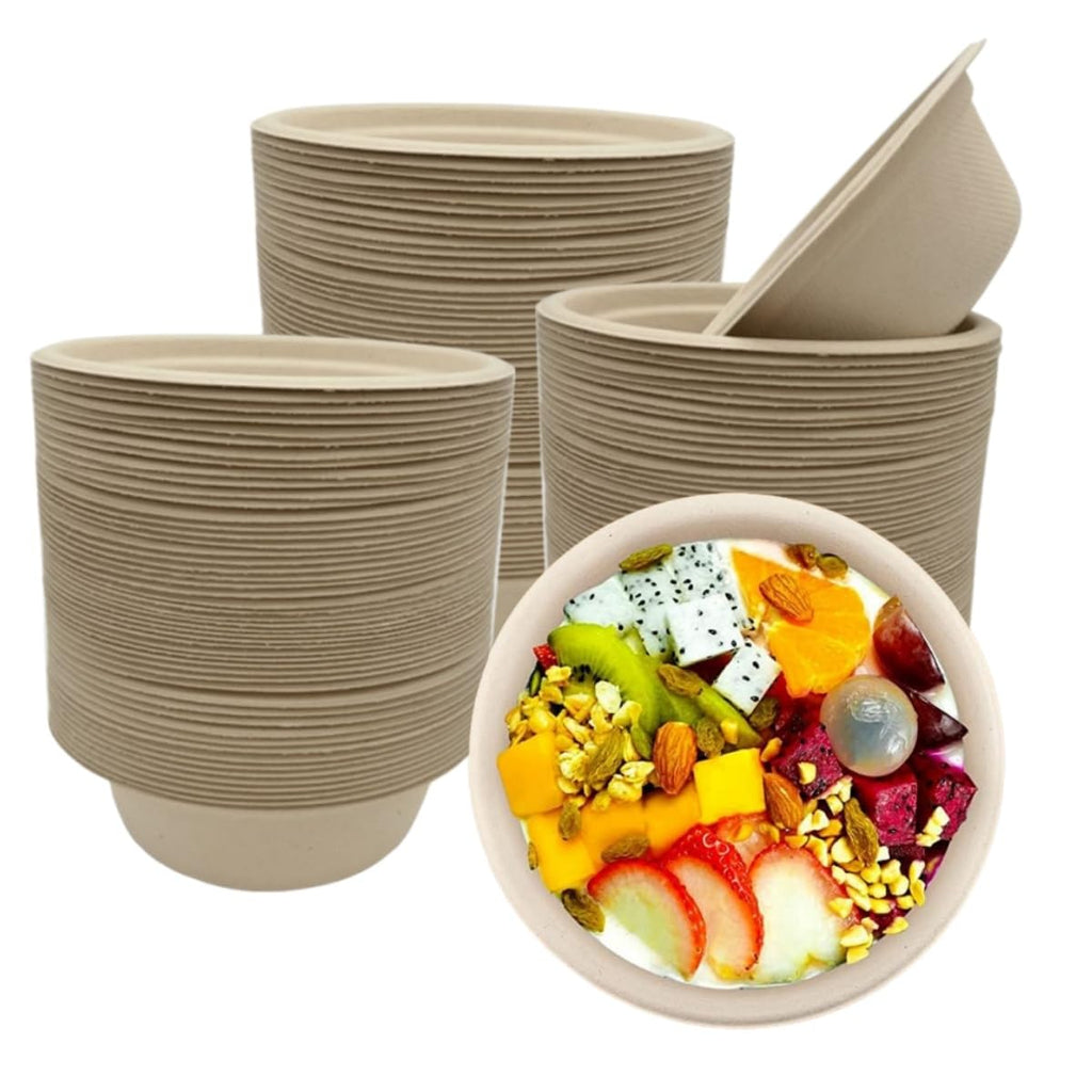 Salad Paper Bowl, Round Eco-Friendly Sugarcane Bowl, Compostable and Biodegradable Soup Bowl, Suitable for Salad, Dessert, Milk, Grains 12 Ounces, 150PCS